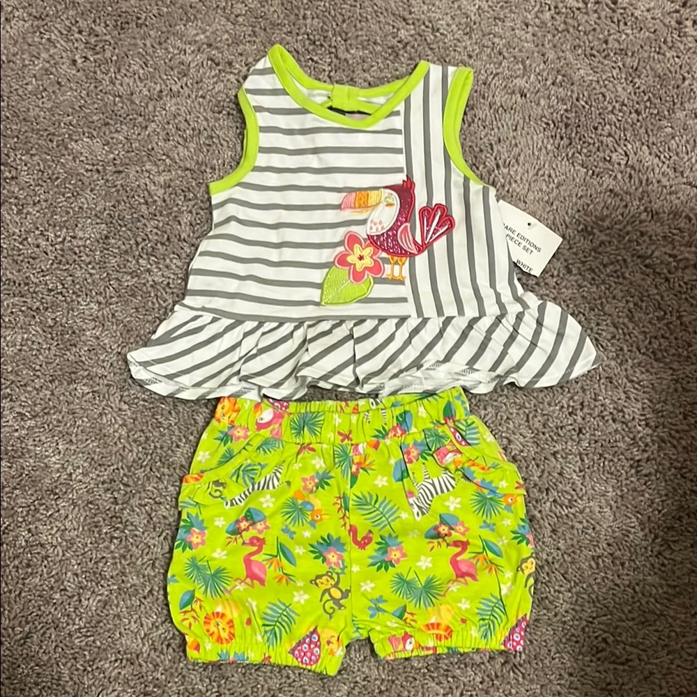 Striped Top and Tropical Shorts Set